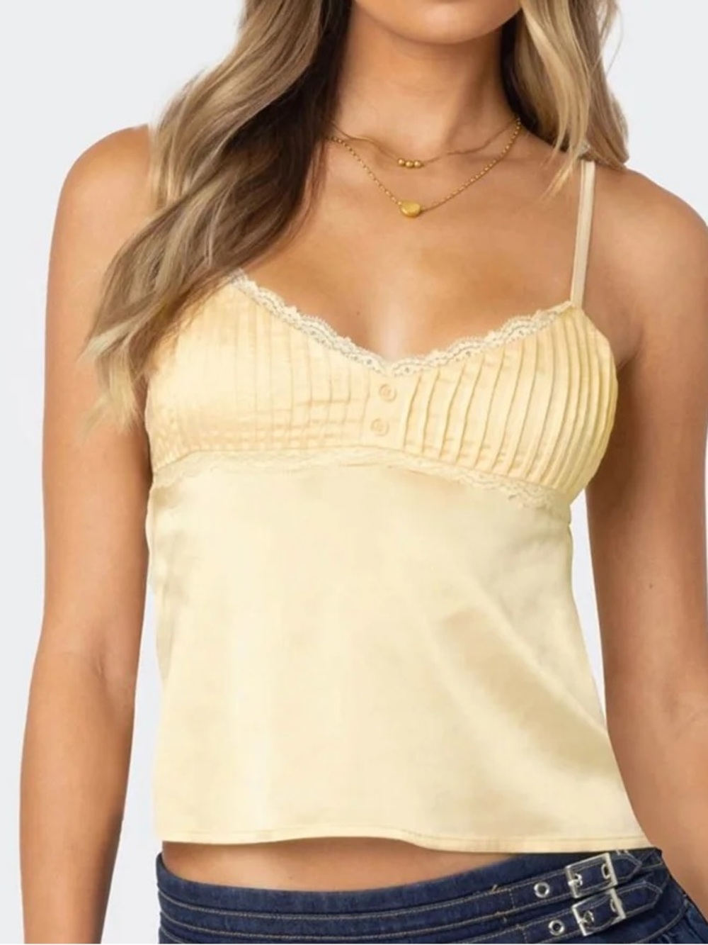Edikted Blanca Satin Effect Lace Trim Tank Top
